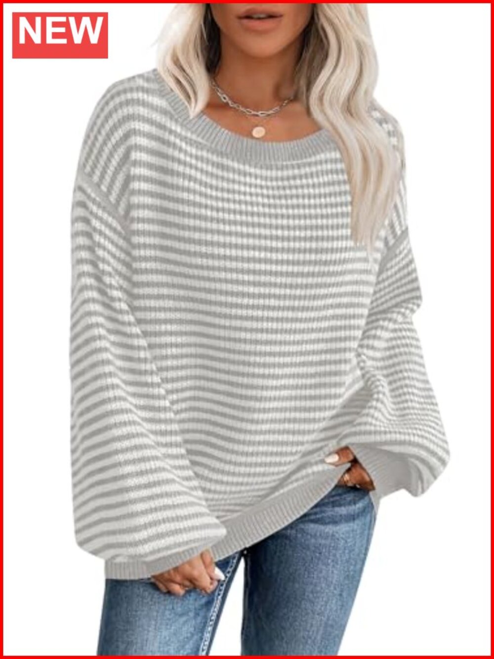 Oversized Striped Off-Shoulder Pullover Sweater Tunic
